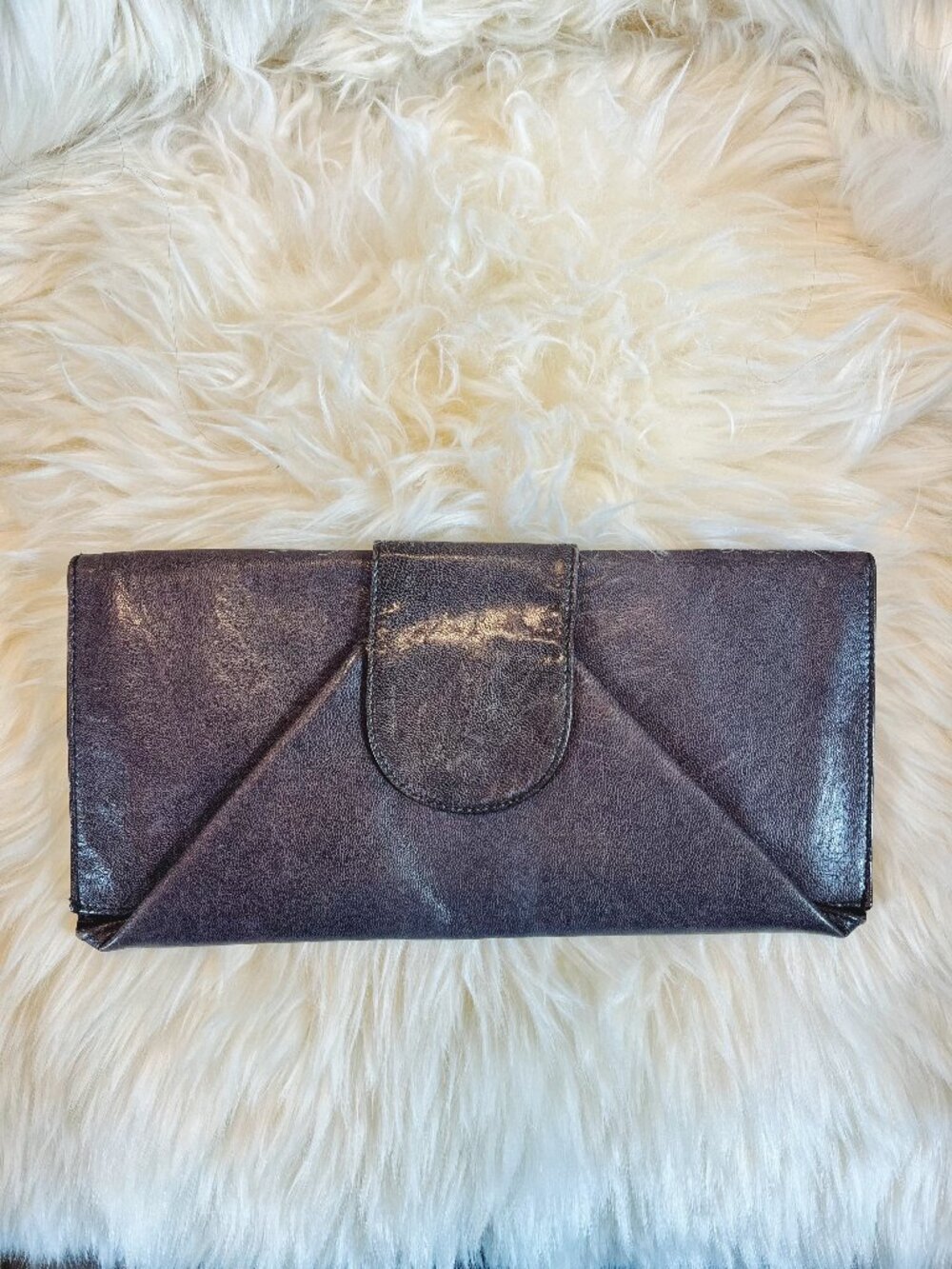 Vintage Tano Gray Leather Envelope Folding Clutch Bag